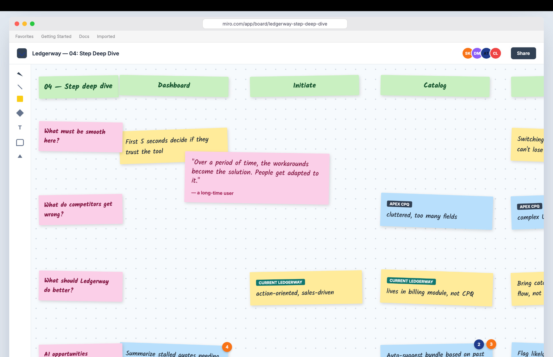 Step deep dive · the flow, screen by screen, with the room.