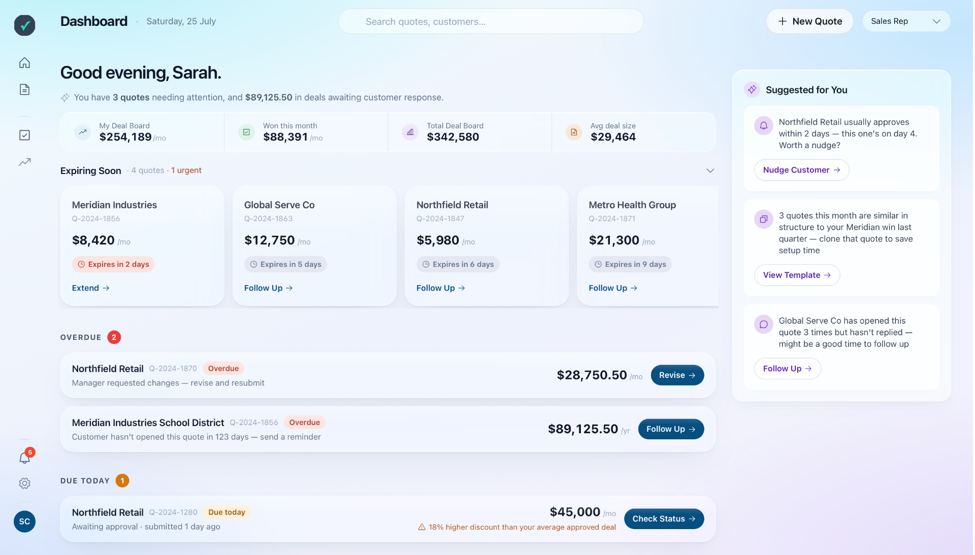 Role-aware quote dashboard
