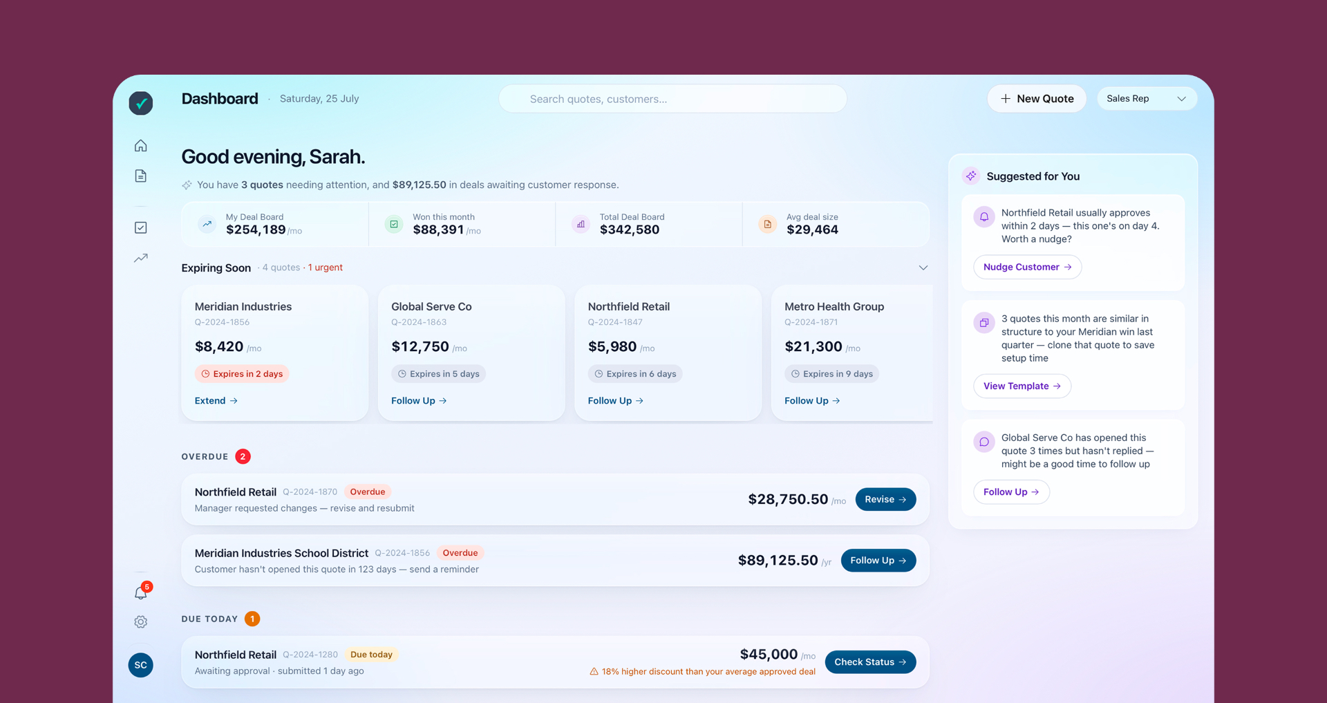 Redesigned quote dashboard, restyled to neutral brand.