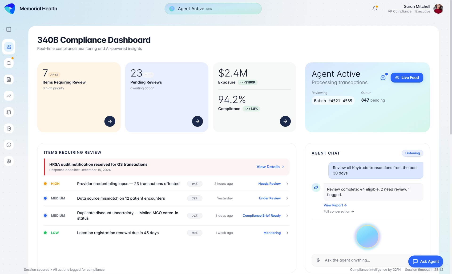 340B Compliance Dashboard - Real-time monitoring and AI-powered insights