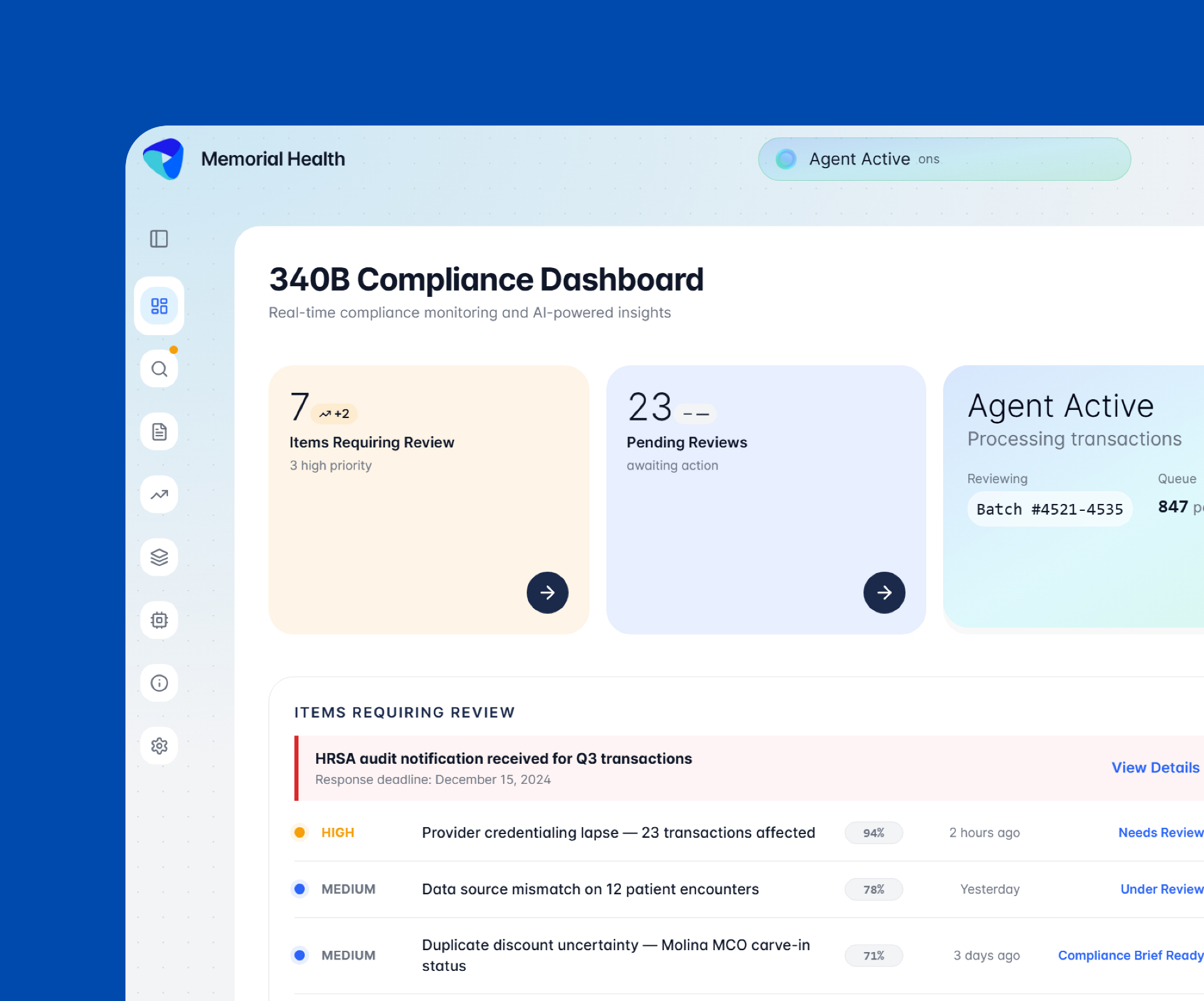 340B compliance intelligence platform dashboard showing savings identification and audit trails