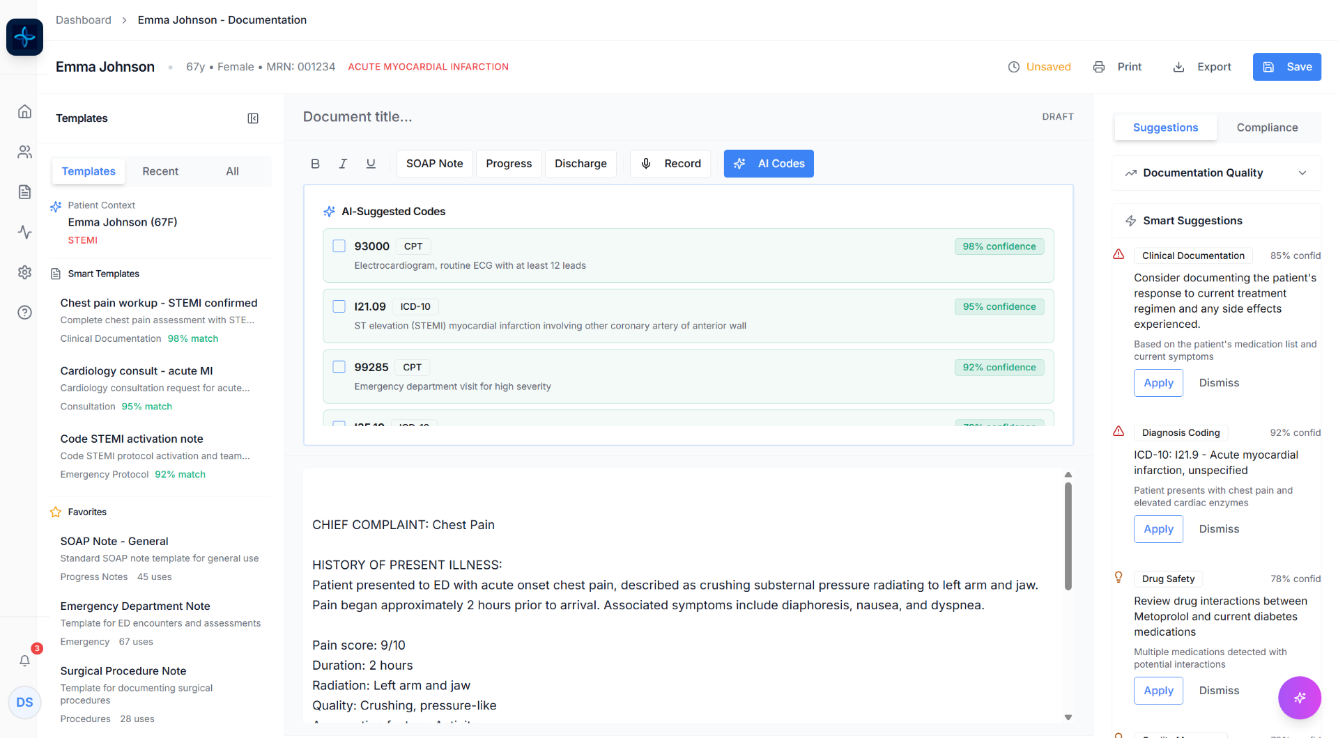 AI-suggested medical codes with confidence levels